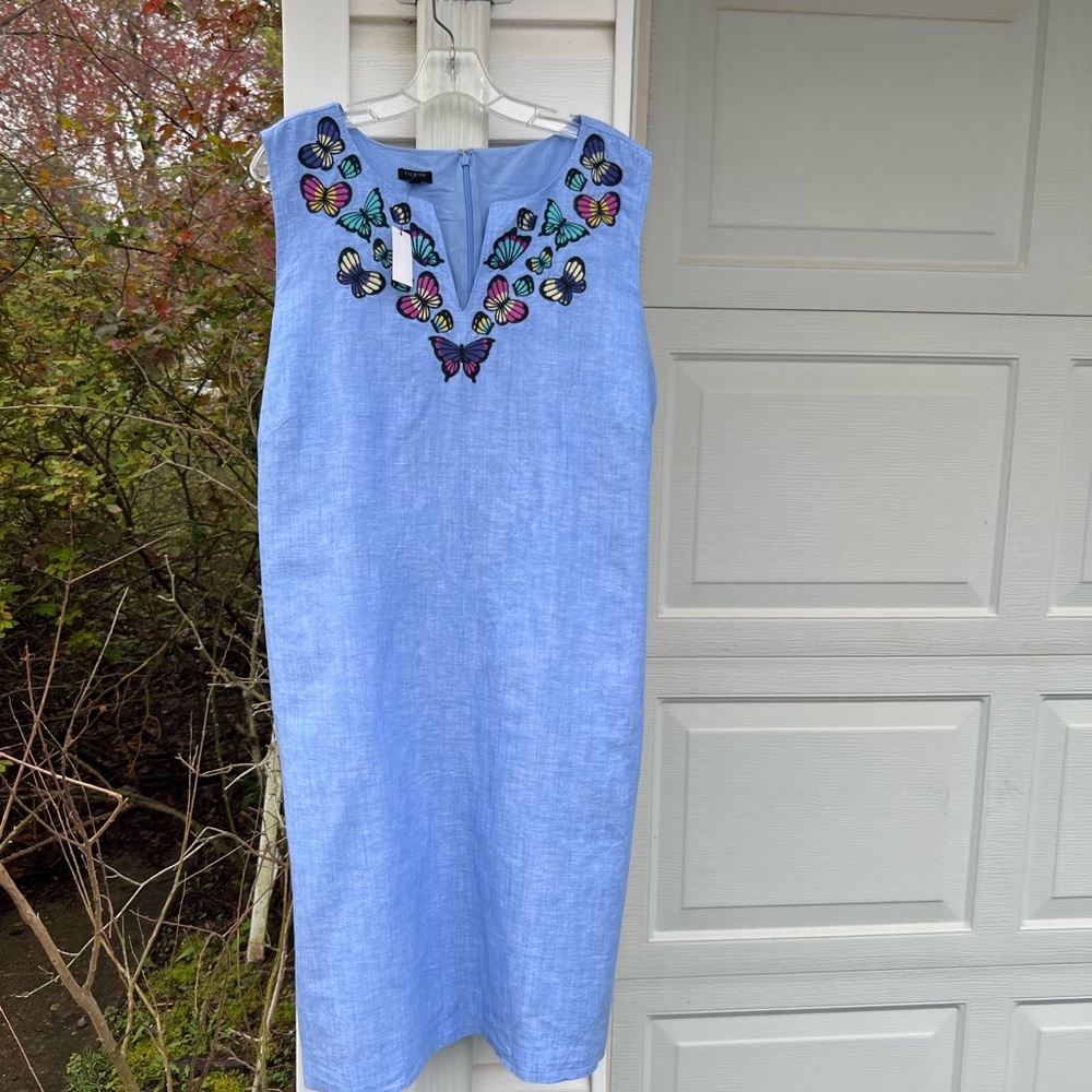 NWT Talbots Pretty Blue Embroidered Butterflies Sleeveless Linen Cotton Blend - Picture 6 of 6